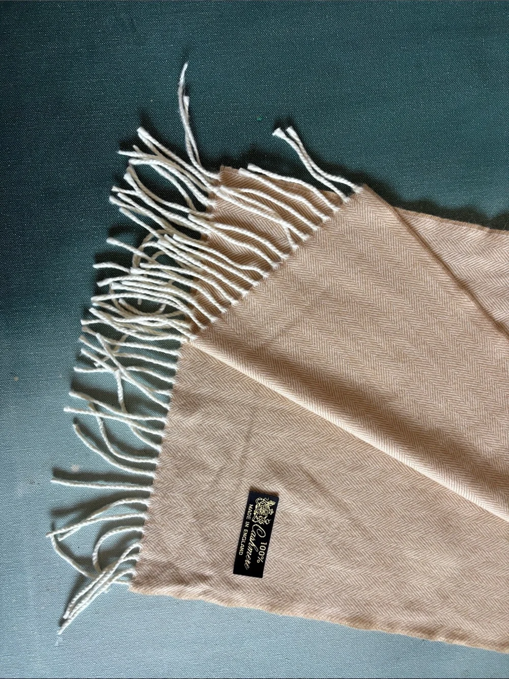 Cashmere Herringbone Scarf with Fringe